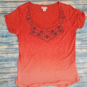 Lucky Brand Red Embroidered Tee